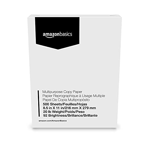 Amazon Basics Multipurpose Copy Printer Paper, 8.5 x 11 Inch 20Lb Paper - 3 Ream Case (1,500 Sheets), 92 GE Bright White