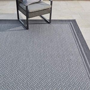 Gertmenian Indoor Outdoor Area Rug, Classic Flatweave, Washable, Stain & UV Resistant Carpet, Deck, Patio, Poolside & Mudroom, 9x13 Ft Extra Large, Simple Border, Silver Gray, 21978