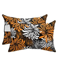 recliner head pillow ledge loungers chair pillows with insert orange and black dahlia foral lumbar pillow with adjustable strap outdoor waterproof patio pillows for beach pool chair, 2 pcs