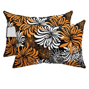Recliner Head Pillow Ledge Loungers Chair Pillows with Insert Orange and Black Dahlia Foral Lumbar Pillow with Adjustable Strap Outdoor Waterproof Patio Pillows for Beach Pool Chair, 2 PCS