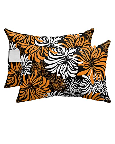 Recliner Head Pillow Ledge Loungers Chair Pillows with Insert Orange and Black Dahlia Foral Lumbar Pillow with Adjustable Strap Outdoor Waterproof Patio Pillows for Beach Pool Chair, 2 PCS