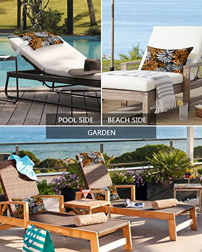 Recliner Head Pillow Ledge Loungers Chair Pillows with Insert Orange and Black Dahlia Foral Lumbar Pillow with Adjustable Strap Outdoor Waterproof Patio Pillows for Beach Pool Chair, 2 PCS