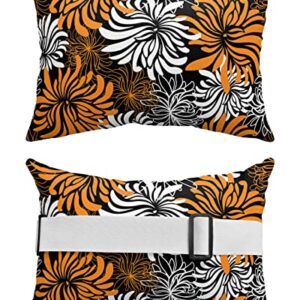 Recliner Head Pillow Ledge Loungers Chair Pillows with Insert Orange and Black Dahlia Foral Lumbar Pillow with Adjustable Strap Outdoor Waterproof Patio Pillows for Beach Pool Chair, 2 PCS