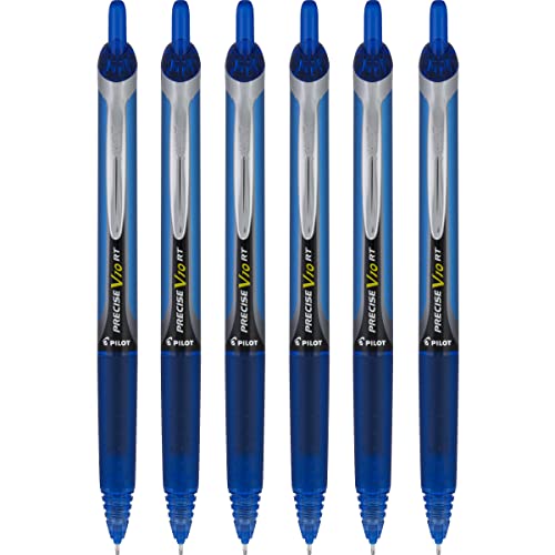 Pilot Precise V10 RT Retractable Liquid Ink Rollerball Pens, Bold Point, 1.0mm, Blue Ink, 6 Count