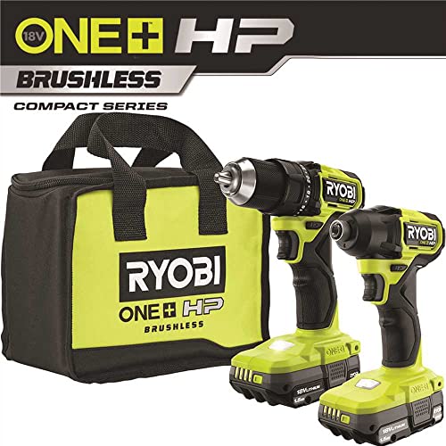 Ryobi ONE+ HP 18V Brushless Cordless Compact 1/2 in. Drill and Impact Driver Kit with (2) 1.5 Ah Batteries, Charger and Bag