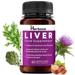 herboxa liver complex for a healthy liver – natural liver detox supplement supporting liver health – artichoke capsules in high doses for optimized liver functions – 60 vegan milk thistle capsules