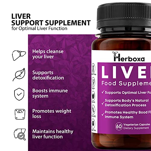 Herboxa Liver Complex for a Healthy Liver - Natural Liver Detox Supplement Supporting Liver Health - Artichoke Capsules in High Doses for Optimized Liver Functions - 60 Vegan Milk Thistle Capsules