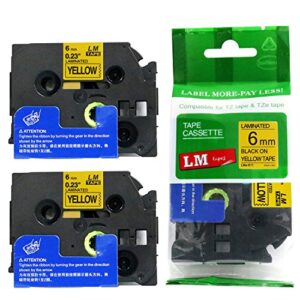 2/pack lm tapes – lme-611 premium 1/4″ black print on yellow label compatible with brother tze-611 p-touch tape tze611 includes a tape color/size guide. replaces tz611 6mm 0.23 laminated