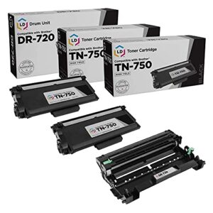 ld products compatible toner cartridge & drum unit replacements for brother tn750 high yield & dr720 (2 toners, 1 drum, 3-pack)