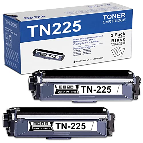 GULOYA Compatible TN-225 TN225BK High Yield Toner Cartridge Replacement for Brother TN 225 HL-3170CDW 3180CDW MFC-9140CDN DCP-9015CDW 9020CDN Printer Toner Cartridge (Black,2 Pack)