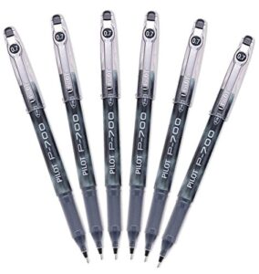 pilot p-700 rollerball stick gel pen, black ink, fine 0.7 mm, 6 pens