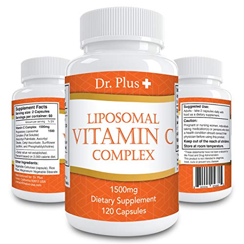 Liposomal Vitamin C Complex 1500mg(2 Capsules) - 180 Capsules - High Absorption Vitamin C- Supports Immune System and Collagen Booster - Powerful Antioxidant High Dose Fat Soluble Supplement Dr.Plus