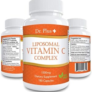 Liposomal Vitamin C Complex 1500mg(2 Capsules) - 180 Capsules - High Absorption Vitamin C- Supports Immune System and Collagen Booster - Powerful Antioxidant High Dose Fat Soluble Supplement Dr.Plus