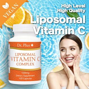 Liposomal Vitamin C Complex 1500mg(2 Capsules) - 180 Capsules - High Absorption Vitamin C- Supports Immune System and Collagen Booster - Powerful Antioxidant High Dose Fat Soluble Supplement Dr.Plus