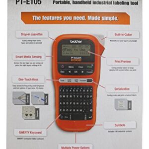 Brother PT-E105 P-Touch Edge Handheld Industrial Label Maker with Interactive Menu and Automatic Lamination (AAA Batteries Not Included)