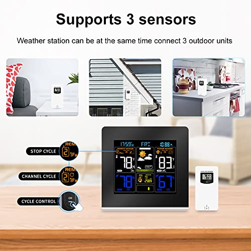 Dushiabu Weather Stations Wireless Indoor Outdoor, Color Display Digital Thermometer Monitor with Atomic Clock, Weather Forecast Station with Adjustable Backlight