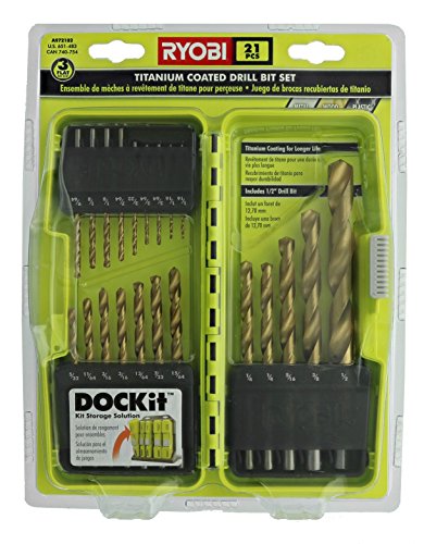 Ryobi A972101 21 Piece Titanium Drill Bit Set w/ Plastic Locking Storage Case and Foldout Rubberized Organization Solution