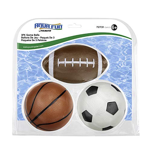 Poolmaster Waterproof Sport Game Balls (Football, Basketball, Soccer Ball) for Kids (Pack of 3), Traditional Colors, Model Number: 72731