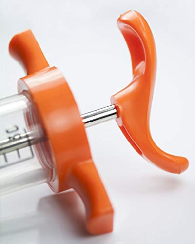 ARDES 20 ml Veterinary Syringe with Dose Nut. High Precision and Performance. Unbreakable Plastic Barrel. Luer Lock. Easy Disassembly for Cleaning. Ergonomic Design. Adjustable Dose., Clear / Orange