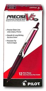pilot precise v5 rt refillable & retractable liquid ink rolling ball pens, extra fine point (0.5mm) burgundy ink, 12-pack (15137)