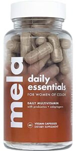 mela daily essentials multivitamin for melanated women – high-dose vitamin d3 and b12, probiotics, lion’s mane, ceylon cinnamon – vegan, gluten free, non-gmo, 30 day supply (60 capsules)