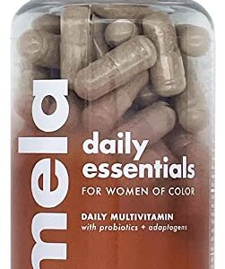 Mela Daily Essentials Multivitamin for Melanated Women - High-Dose Vitamin D3 and B12, Probiotics, Lion's Mane, Ceylon Cinnamon - Vegan, Gluten Free, Non-GMO, 30 Day Supply (60 Capsules)