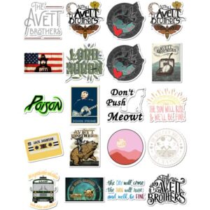 20 pcs stickers pack avett laptop brothers waterproof aesthetic vinyl colorful skateboard bike bumper car guitar water bottle luggage, white, 2.1 x 2.1 inch