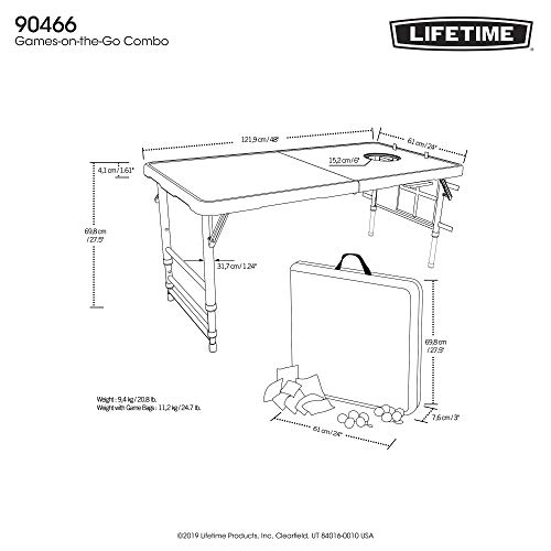 Lifetime Heavy Duty Outdoor Cornhole, Ladderball Game and Table Combo Set, 48 x 24 x 27.5 inches; 48 Pounds