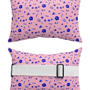 Recliner Head Pillow Ledge Loungers Chair Pillows with Insert Flowers Rose Blue Silhouette Pattern Pink Lumbar Pillow with Adjustable Strap Outdoor Waterproof Patio Pillows for Beach Pool, 2 PCS