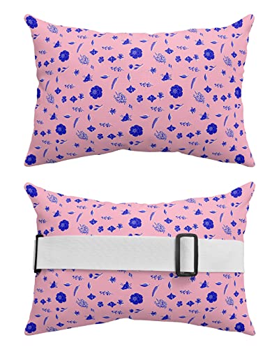 Recliner Head Pillow Ledge Loungers Chair Pillows with Insert Flowers Rose Blue Silhouette Pattern Pink Lumbar Pillow with Adjustable Strap Outdoor Waterproof Patio Pillows for Beach Pool, 2 PCS