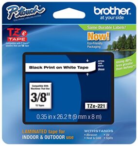 genuine brother 3/8″ (9mm) black on white tze p-touch tape for brother pt-2730, pt2730 label maker