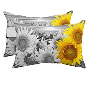 Recliner Head Pillow Ledge Loungers Chair Pillows with Insert 2 Yellow Sunflowers Black and White Background Lumbar Pillow with Adjustable Strap Outdoor Waterproof Patio Pillows for Beach Pool, 2 PCS