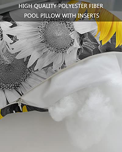 Recliner Head Pillow Ledge Loungers Chair Pillows with Insert 2 Yellow Sunflowers Black and White Background Lumbar Pillow with Adjustable Strap Outdoor Waterproof Patio Pillows for Beach Pool, 2 PCS