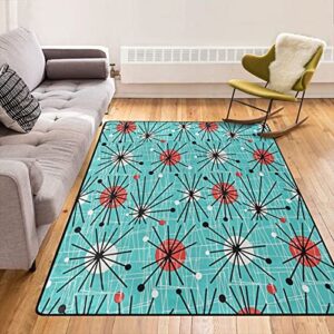 Mid Century Modern Atomic Turquoise Area Rugs Room Rug Front Door Mat Doormat Outdoor Indoor Enter Outside Large Carpets Modern Home Decorative for Kitchen Bedroom 63x48 Inch