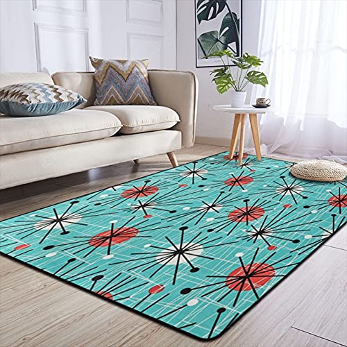 Mid Century Modern Atomic Turquoise Area Rugs Room Rug Front Door Mat Doormat Outdoor Indoor Enter Outside Large Carpets Modern Home Decorative for Kitchen Bedroom 63x48 Inch