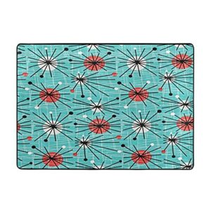Mid Century Modern Atomic Turquoise Area Rugs Room Rug Front Door Mat Doormat Outdoor Indoor Enter Outside Large Carpets Modern Home Decorative for Kitchen Bedroom 63x48 Inch