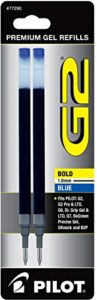 pilot g2 gel ink refills for rolling ball pens, bold point, blue ink, 2-pack (77290)