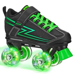 roller derby blazer boy’s lighted wheel roller skate black/green size 1