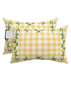 recliner head pillow ledge loungers chair pillows with insert summer lemon leaves yellow plaid lumbar pillow with adjustable strap outdoor waterproof patio pillows for beach pool chair, 2 pcs