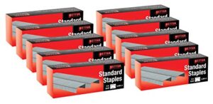 50,000 staples, 10 pack of 5,000 count standard staples, 26/6, 1/4-inch, chisel point tips, jam free staples, fits all standard desktop office staplers, better office products