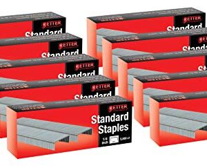 50,000 Staples, 10 Pack of 5,000 Count Standard Staples, 26/6, 1/4-inch, Chisel Point Tips, Jam Free Staples, Fits All Standard Desktop Office Staplers, Better Office Products