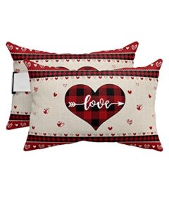 recliner head pillow ledge loungers chair pillows with insert love heart black and red buffalo plaid lumbar pillow with adjustable strap outdoor waterproof patio pillows for beach pool chair, 2 pcs