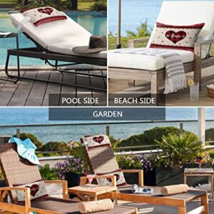 Recliner Head Pillow Ledge Loungers Chair Pillows with Insert Love Heart Black and Red Buffalo Plaid Lumbar Pillow with Adjustable Strap Outdoor Waterproof Patio Pillows for Beach Pool Chair, 2 PCS