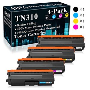 4-pack (bk/c/m/y) cartridge tn310 black,cyan,yellow,magenta toner cartridge replacemnet for brother hl-4150cdn 4140cw 4570cdw 4570cdwt mfc-9640cdn 9650cdw 9970cdw printer,sold by topink