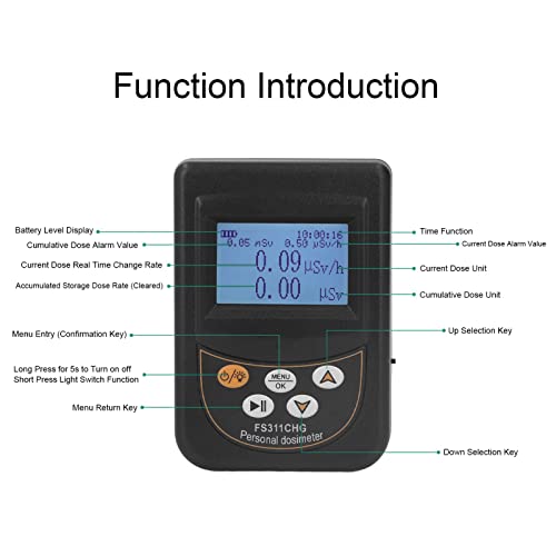 Beta Gamma X Ray Tester, 5 Dose Rate Unit High Accuracy Professional Nuclear Radiation Meter 8 Alarm Thresholds US Plug 100‑240V for Isotope Detection