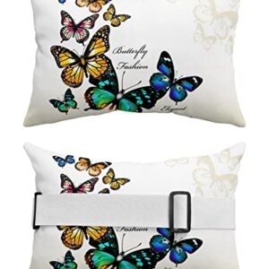 Recliner Head Pillow Ledge Loungers Chair Pillows with Insert Colorful Butterfly Retro Animals Lumbar Pillow with Adjustable Strap Outdoor Waterproof Patio Pillows for Beach Pool Chair, 2 PCS