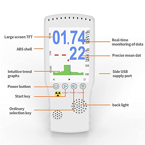 SHENGSHIYU Digital Electromagnetic Field Radiation Detector Handheld Radiation Dose Alarm High Accuracy for Pollution Monitoring Marble Radioactive Alarm,White