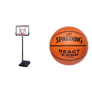lifetime pro court height adjustable portable basketball system, 44 inch backboard, red/white & spalding react tf-250 indoor-outdoor basketball 29.5″