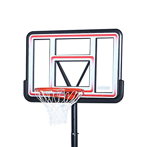 Lifetime Pro Court Height Adjustable Portable Basketball System, 44 Inch Backboard, Red/White & Spalding React TF-250 Indoor-Outdoor Basketball 29.5"