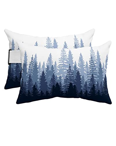 Recliner Head Pillow Ledge Loungers Chair Pillows with Insert Forest Tree Silhouette Bluish Violet Abstract Gradient Lumbar Pillow with Adjustable Strap Patio Garden Cushion for Bench Couch, 2 PCS